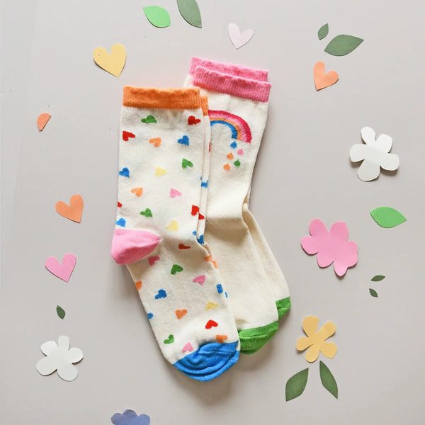 Rainbow Hearts 2 Pack Socks - Size 9-12 Jr