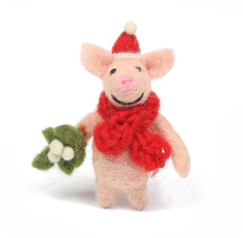 Mini Piglet with Mistletoe Sprig Christmas Decoration