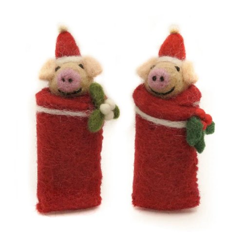 Swaddled Piglet with MIstletoe or Holly Christmas Decoration