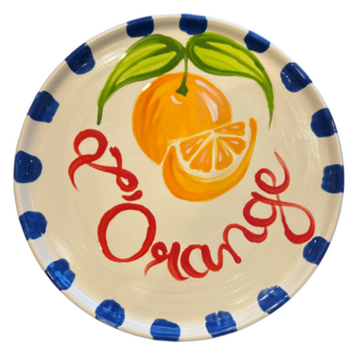 L'Orange Plate with Blue Dash Border - Medium
