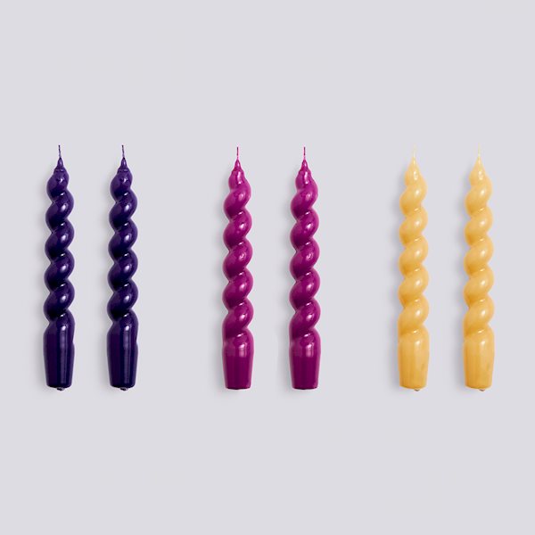 Candle - Spiral set of 6 - Purple, Fuchsia and Mustard
