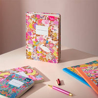Neon Floral Pink and Blue Premium Paperback Notebook (A5)