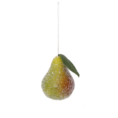 Spun Cotton Frosted Fruit Christmas Decoration, 6cm: Pear