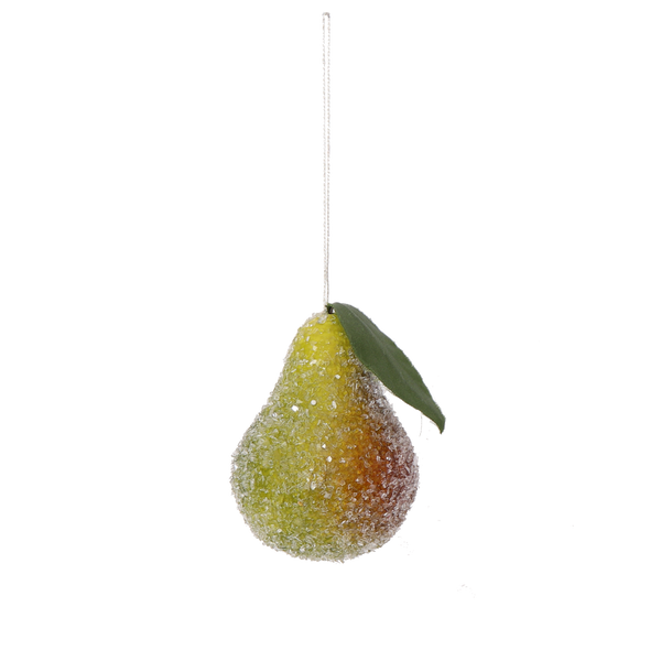 Spun Cotton Frosted Fruit Christmas Decoration, 6cm: Pear