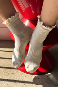 Ruffled Hugger Crew Socks -  Vintage Pink/ Black
