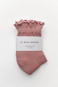 Ruffled Hugger Crew Socks -  Vintage Pink/ Black