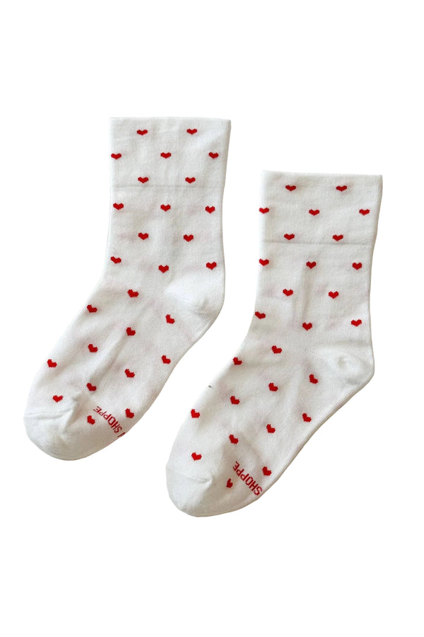 Heart Sneaker Socks- White/Red