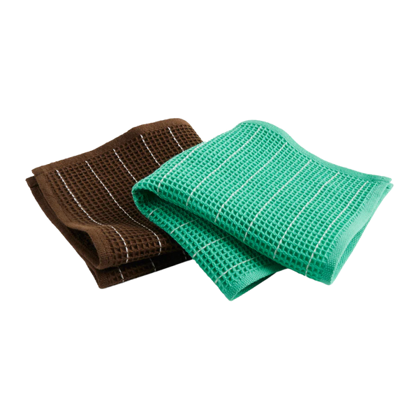 Canteen Dish Cloth Set of 2 - Chocolate/Emerald Pinstripe