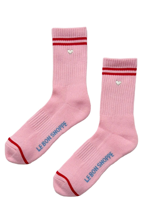 Embroidered Boyfriend Socks - Amour Pink & Heart
