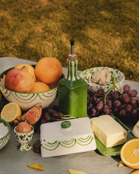 Artisanal Ceramic Olive Oil Dispenser - Green & White Roots