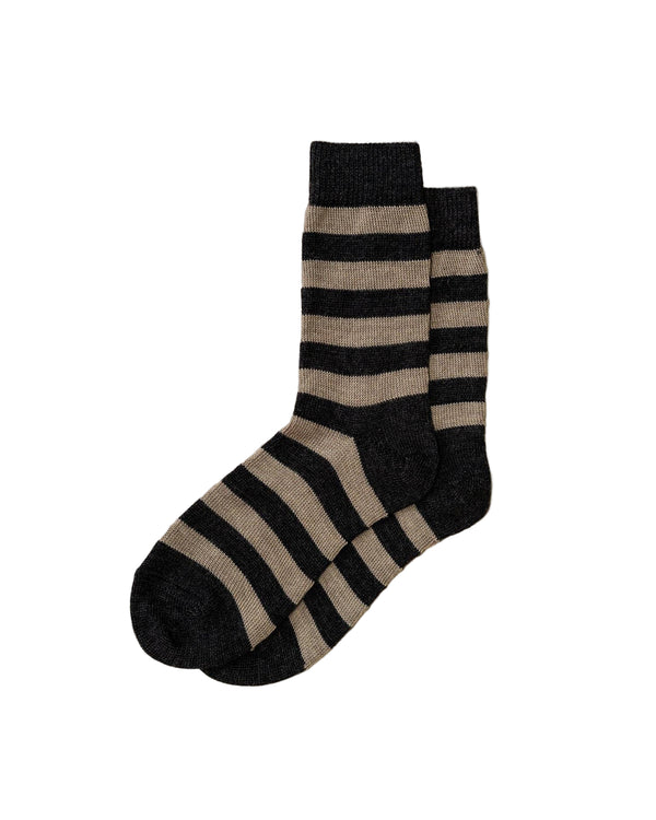 Fine Merino Wool Socks - Stripe Charcoal: UK 8-11