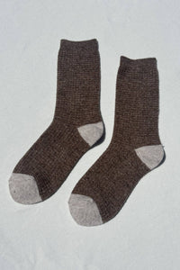 Wool Waffled Socks - Brown / Oatmeal