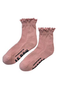 Ruffled Hugger Crew Socks -  Vintage Pink/ Black