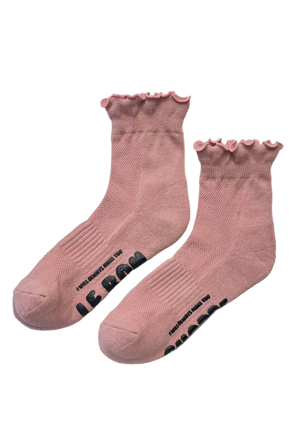 Ruffled Hugger Crew Socks -  Vintage Pink/Black