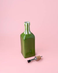Artisanal Ceramic Olive Oil Dispenser - Green & White Roots