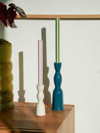 Stripe Dinner Candles : Moss Green / White