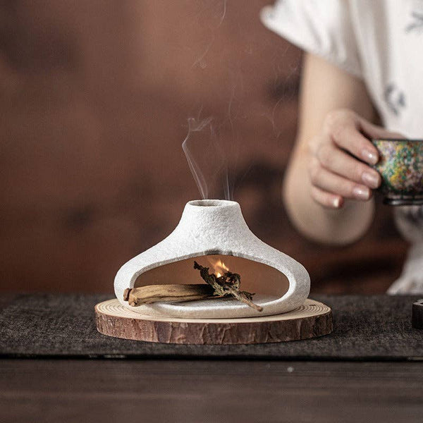Gohobi Little Chimney Ceramic Aromatherapy Fireplace Burner: White
