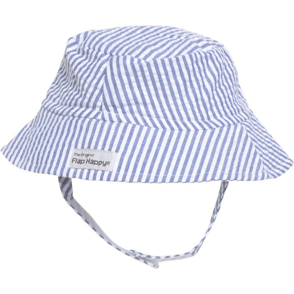Kids UPF50+ Unisex Bucket Sun Hat - Chambray Stripe Seersucker