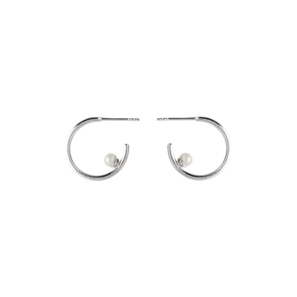 Pearl Globe Hoops - Silver