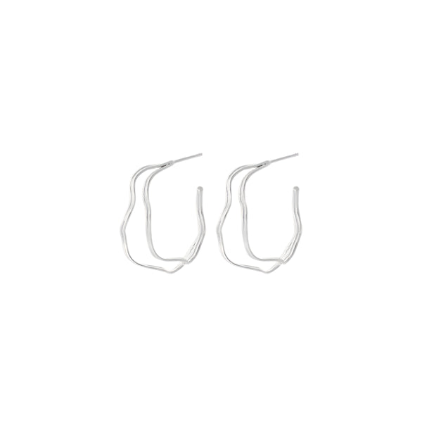 Small Double Wave Hoops - Silver