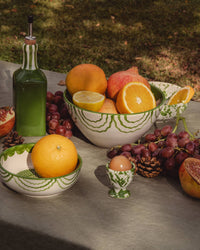 Artisanal Ceramic Serving Bowl – Green & White - Roots