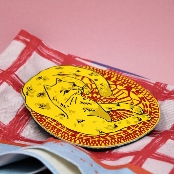 Cat on a Mat Magnet - Yellow