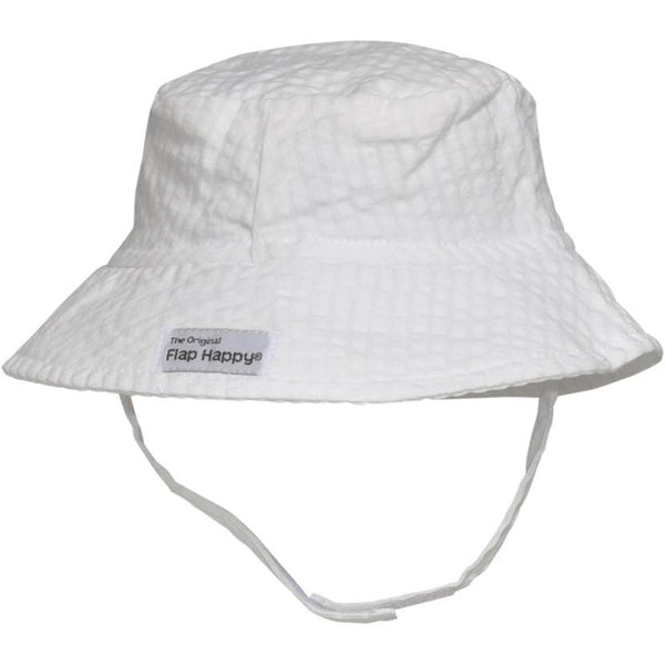 Kids UPF50+ Unisex Bucket Sun Hat - Vanilla Stripe Seersucker