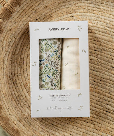 Extra Large Organic Baby Muslins, Set of 2 - Riverbank / Nettle Scatter