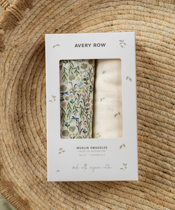 Extra Large Organic Baby Muslins, Set of 2 - Riverbank / Nettle Scatter