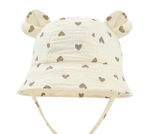 Hydrophilic Muslin Baby Hat - Beige Hearts
