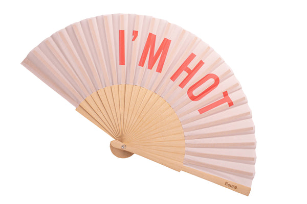 Hand Fan - "I'm Hot" Beige and Red