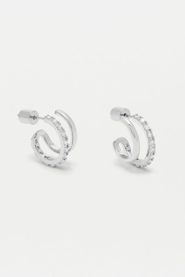 Silver Plated Pave-set Hoop Earrings with White Cubic Zirconia