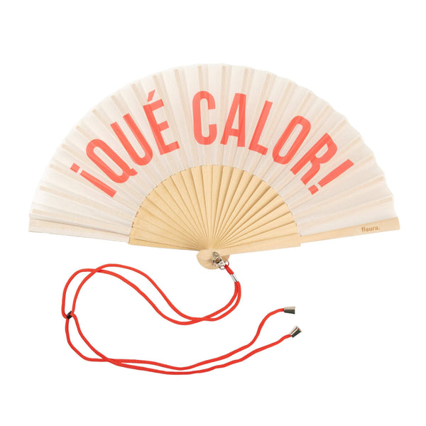 Hand Fan - Beige and Red “What Heat”