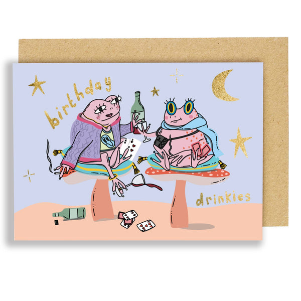 Eat the Moon - Birthday card- Birthday drinkies gold foil (NEW)