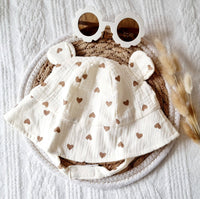 Hydrophilic Muslin Baby Hat - Beige Hearts