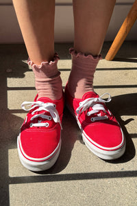Ruffled Hugger Crew Socks -  Vintage Pink/ Black