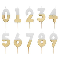 White & Gold Birthday Number Candles | 0-9 | Single |: 2