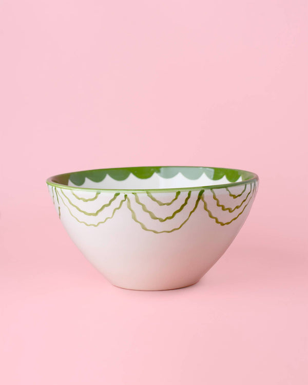 Artisanal Ceramic Serving Bowl – Green & White - Roots