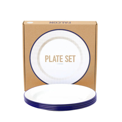 Set of 4 22 cm Plates - White with Blue Rim