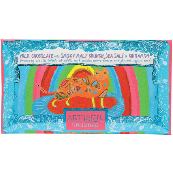 Rainbow Cat Milk Chocolate Bar with Smoky Malt Crunch, Sea Salt & Cinnamon