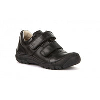 Leo Double Strap School Shoe - Black Matte Leather
