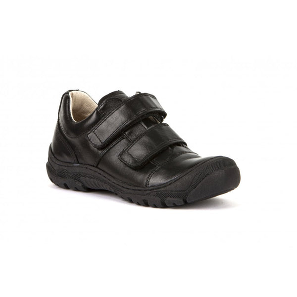 Leo Double Strap School Shoe - Black Matte Leather