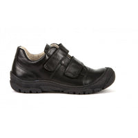 Leo Double Strap School Shoe - Black Matte Leather