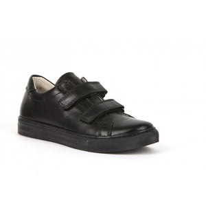 Morgan Double Strap School Shoe - Black Leather
