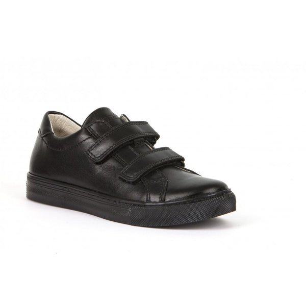 Morgan Double Strap School Shoe - Black Leather
