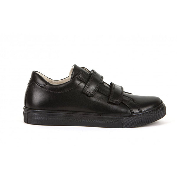 Morgan Double Strap School Shoe - Black Leather