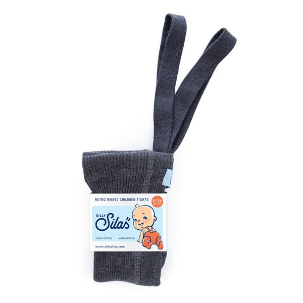 Silly Silas - Footed Cotton Tights - Dark Grey Blend