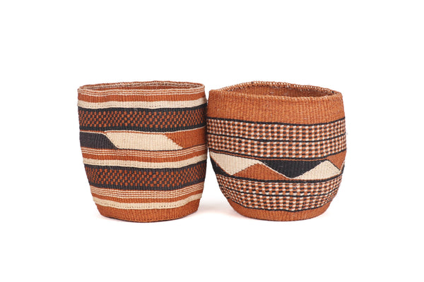 The Basket Room - KADI: Geometric Natural and Black Baskets: Stripes & Checks - Medium