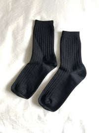 Her Socks - Mercerized Combed Cotton Rib: True Black