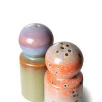 HKliving - 70s ceramics: peper & salt jar, asteroids/peat